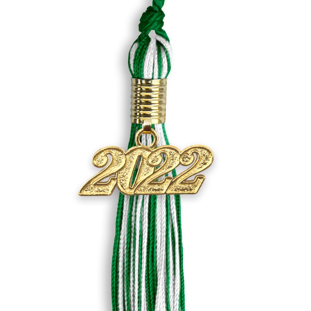 Green/White Mixed Color Graduation Tassel With Gold Date Drop - Endea Graduation