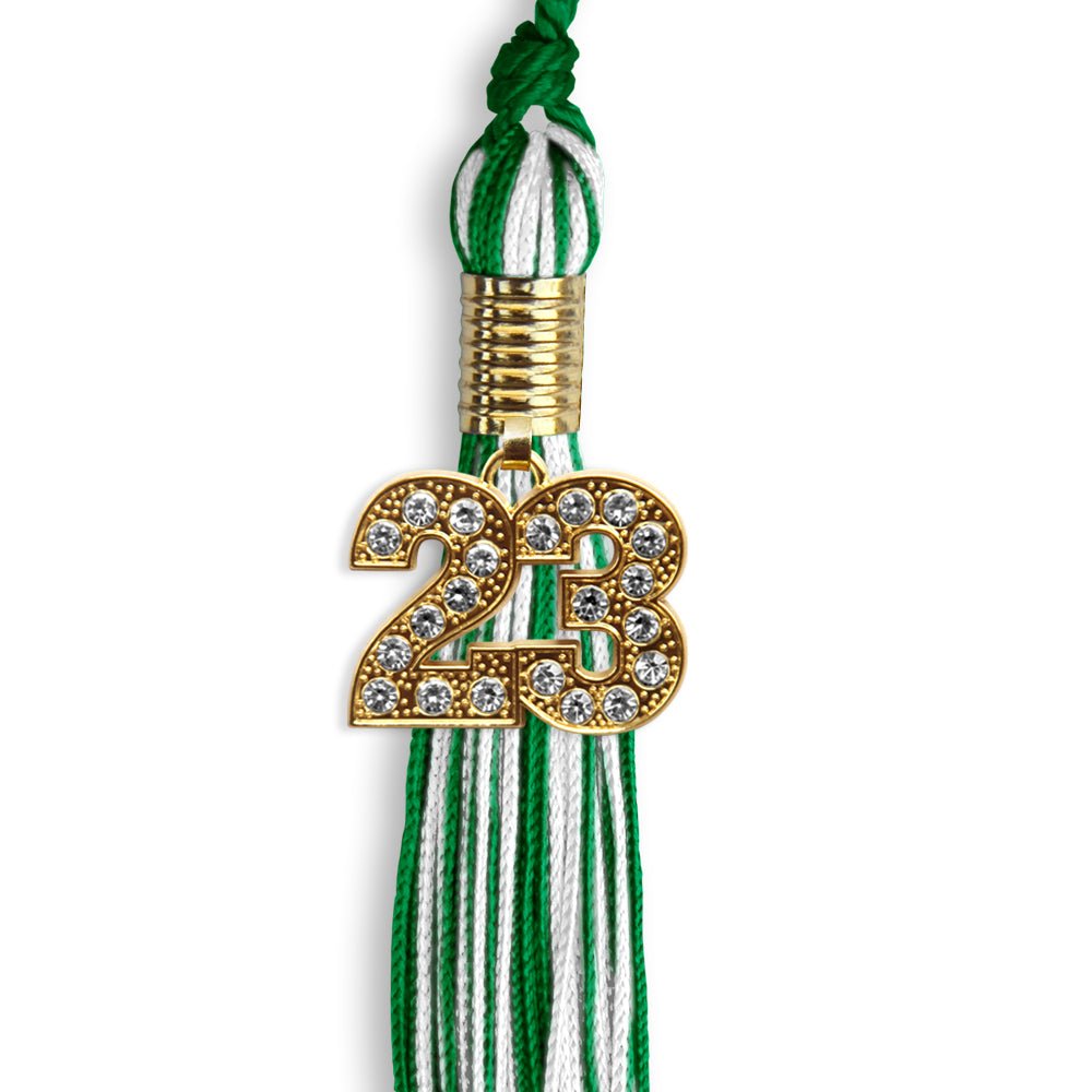 Green/White Mixed Color Graduation Tassel With Gold Date Drop - Endea Graduation