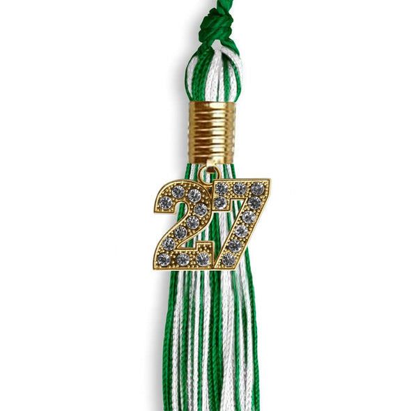 Green/White Mixed Color Graduation Tassel With Gold Date Drop - Endea Graduation
