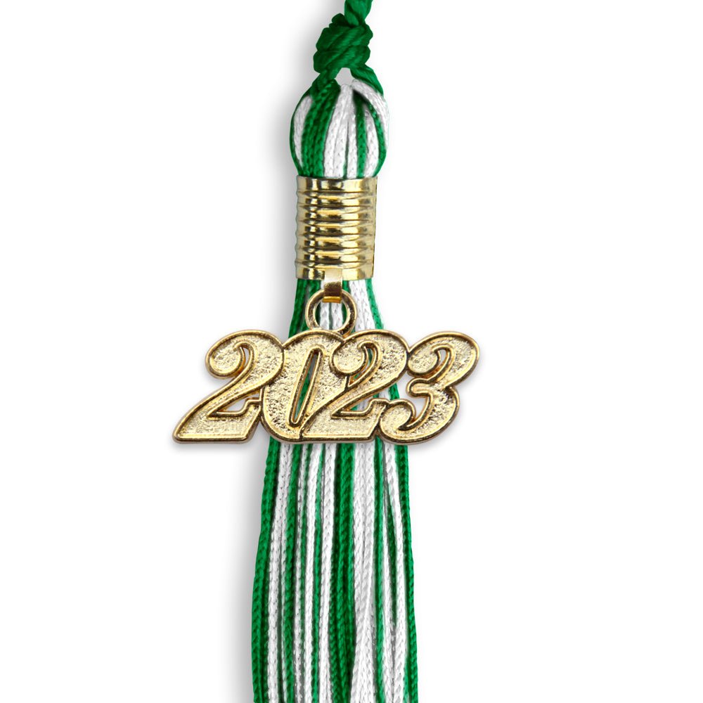 Green/White Mixed Color Graduation Tassel With Gold Date Drop - Endea Graduation