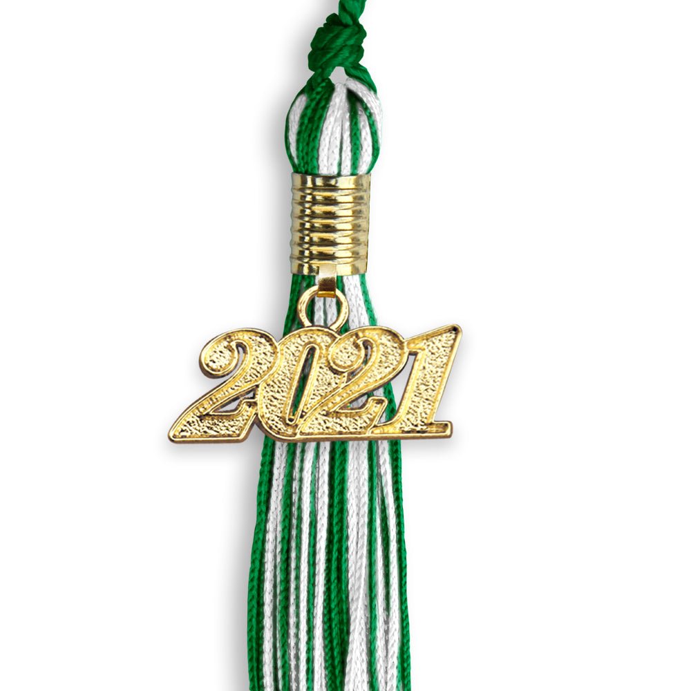 Green/White Mixed Color Graduation Tassel With Gold Date Drop - Endea Graduation