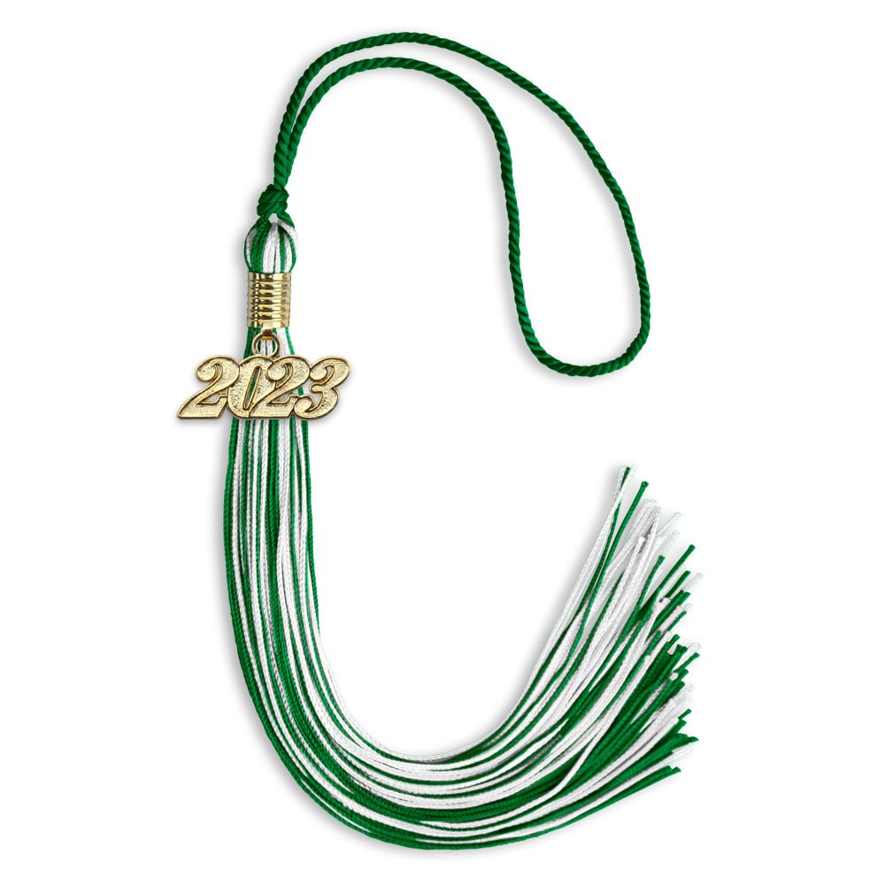 Green/White Mixed Color Graduation Tassel With Gold Date Drop - Endea Graduation