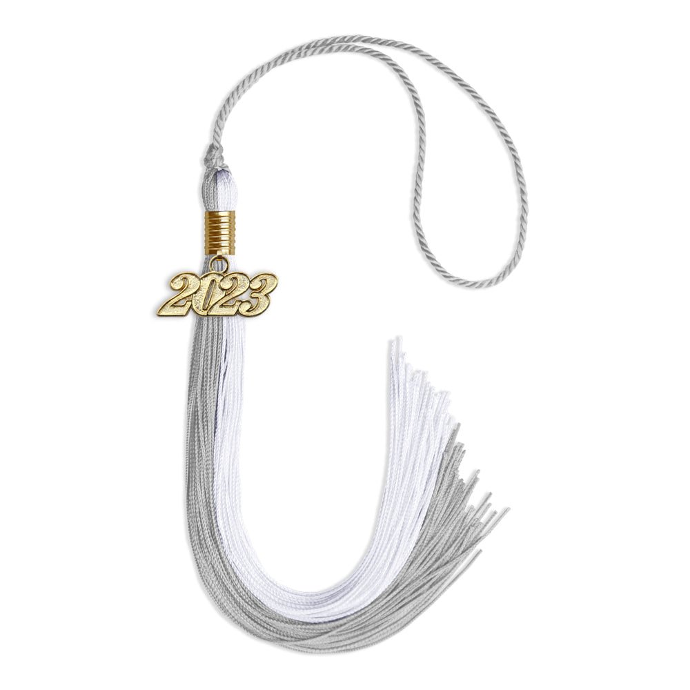 Grey/White Graduation Tassel With Gold Date Drop - Endea Graduation