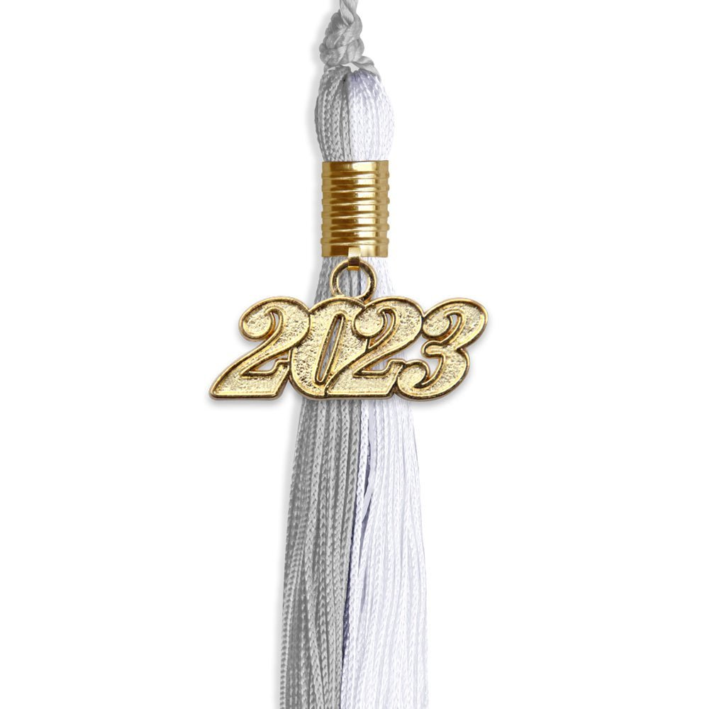 Grey/White Graduation Tassel With Gold Date Drop - Endea Graduation