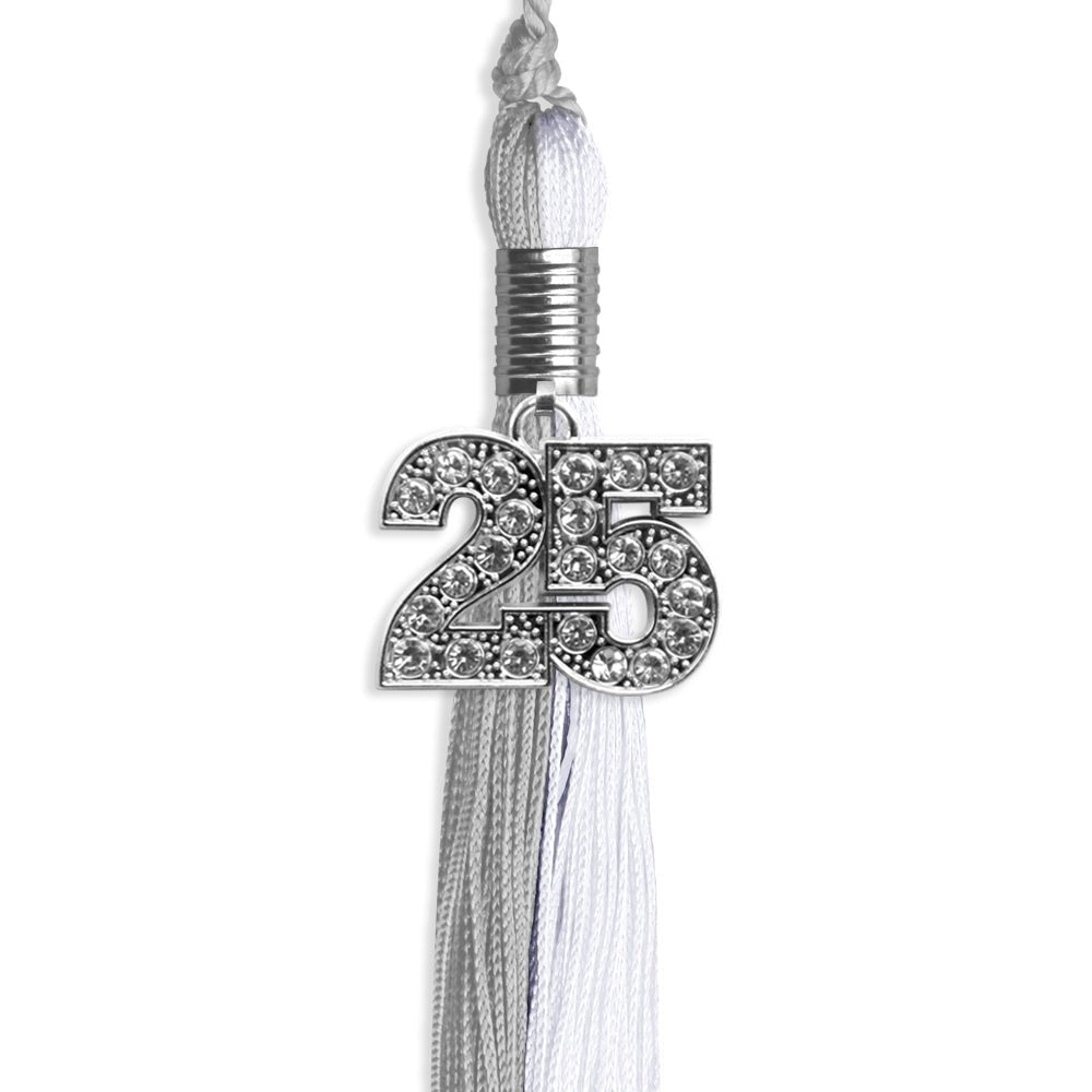 Grey/White Graduation Tassel With Silver Date Drop - Endea Graduation