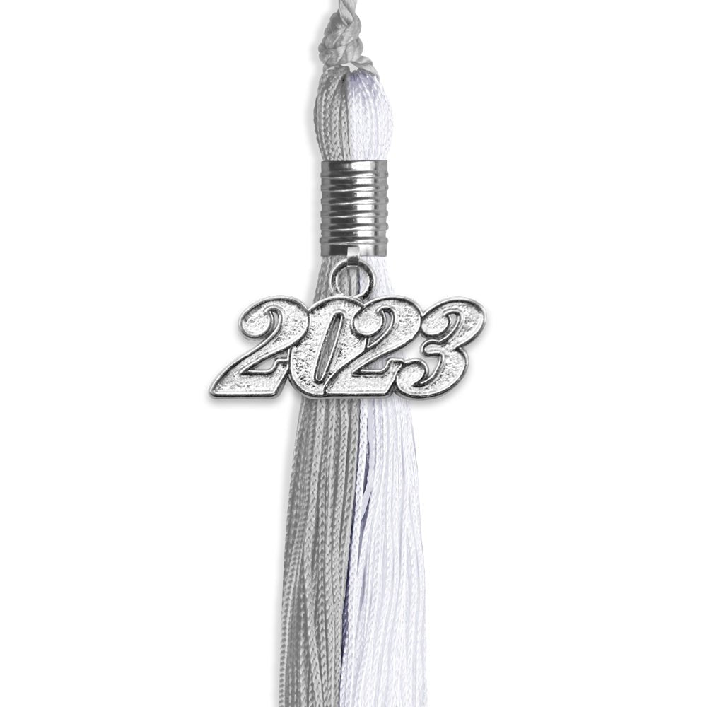 Grey/White Graduation Tassel With Silver Date Drop - Endea Graduation