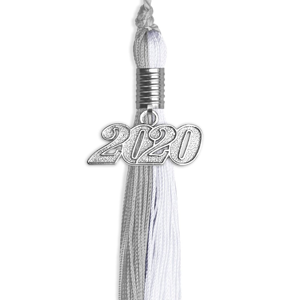 Grey/White Graduation Tassel With Silver Date Drop - Endea Graduation