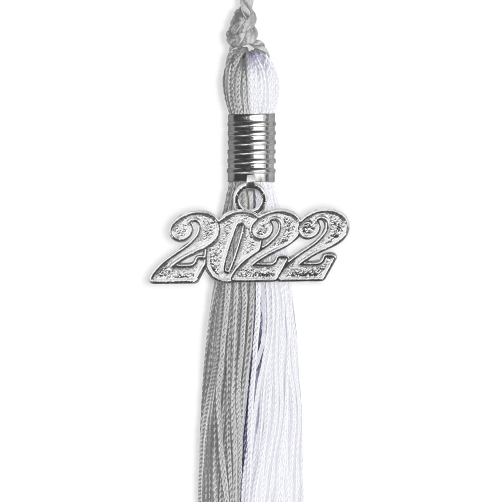 Grey/White Graduation Tassel With Silver Date Drop - Endea Graduation