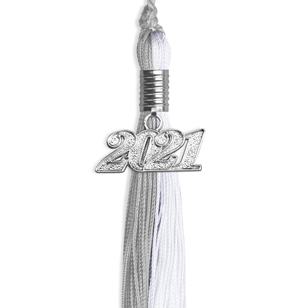 Grey/White Graduation Tassel With Silver Date Drop - Endea Graduation