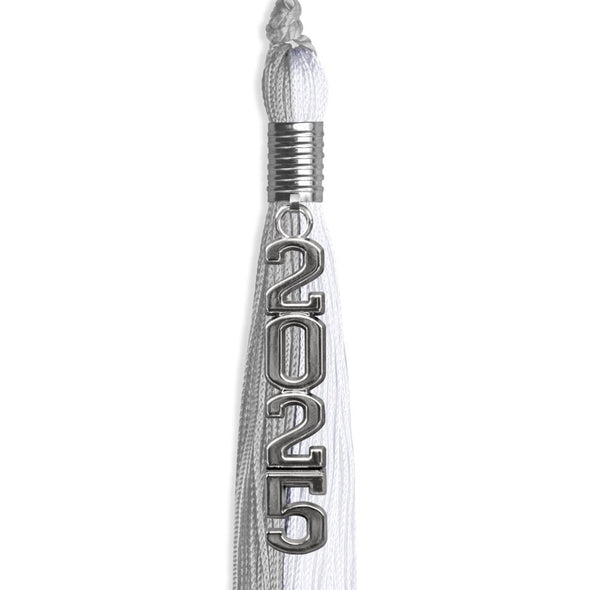 Grey/White Graduation Tassel With Silver Stacked Date Drop - Endea Graduation