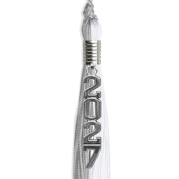 Grey/White Graduation Tassel With Silver Stacked Date Drop - Endea Graduation