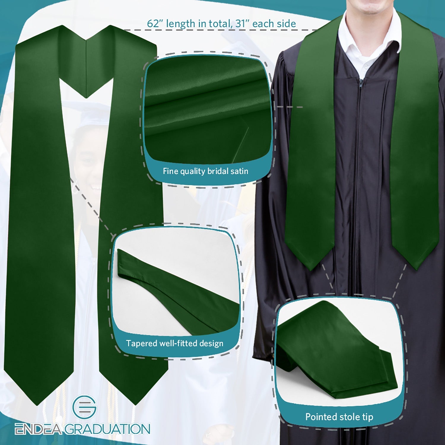 Hunter Green Graduation Stole - Endea Graduation