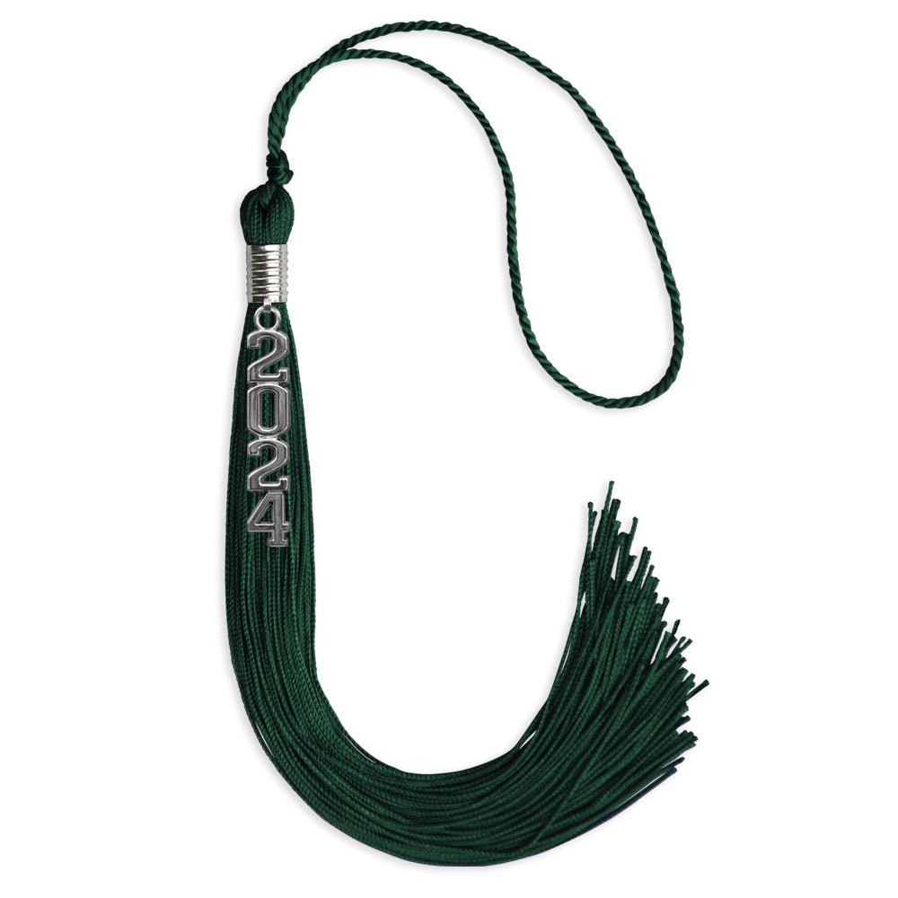 Hunter Green Graduation Tassel With Silver Stacked Date Drop - Endea Graduation