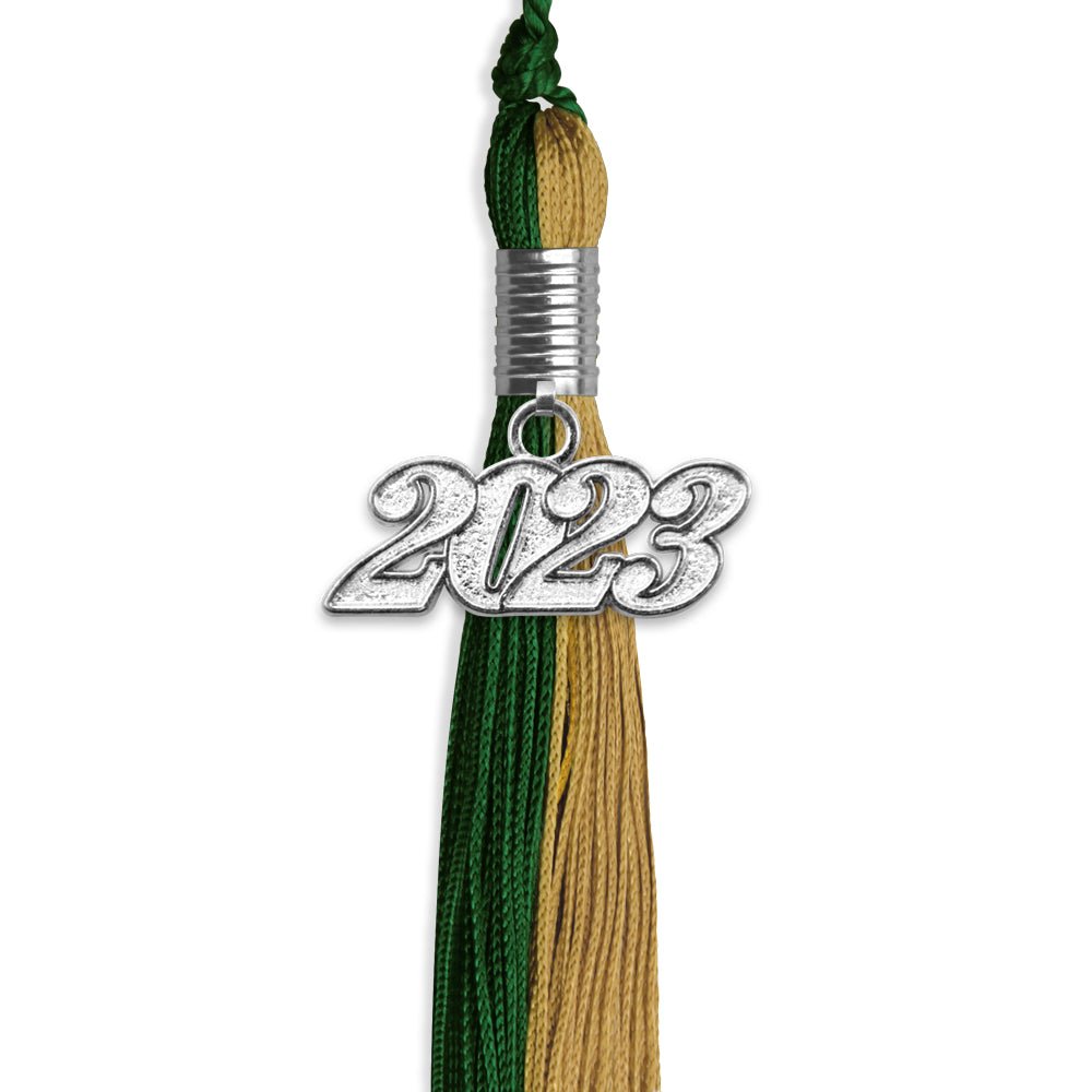 Hunter Green/Antique Gold Graduation Tassel With Silver Date Drop - Endea Graduation