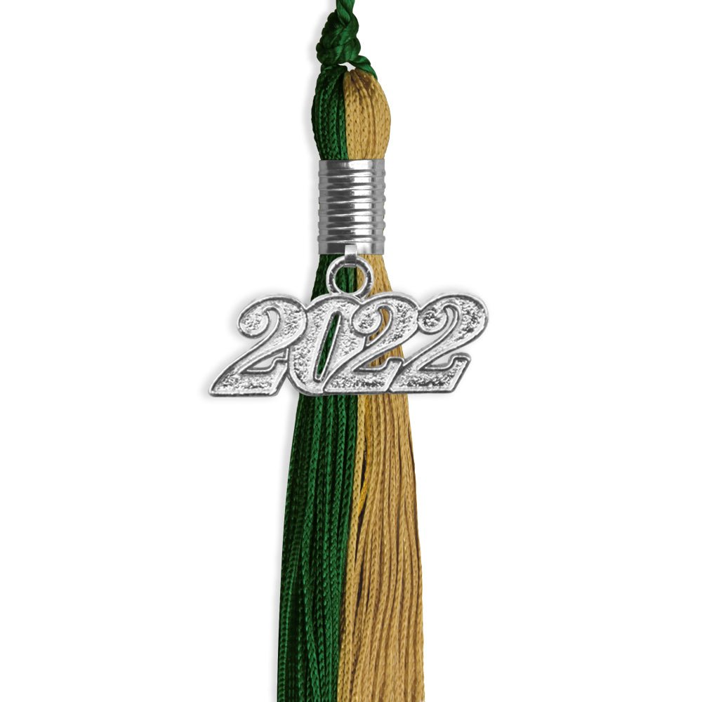 Hunter Green/Antique Gold Graduation Tassel With Silver Date Drop - Endea Graduation