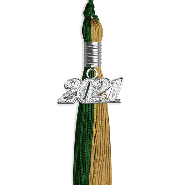 Hunter Green/Antique Gold Graduation Tassel With Silver Date Drop - Endea Graduation