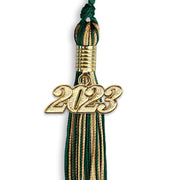 Hunter Green/Antique Gold Mixed Color Graduation Tassel With Gold Date Drop - Endea Graduation