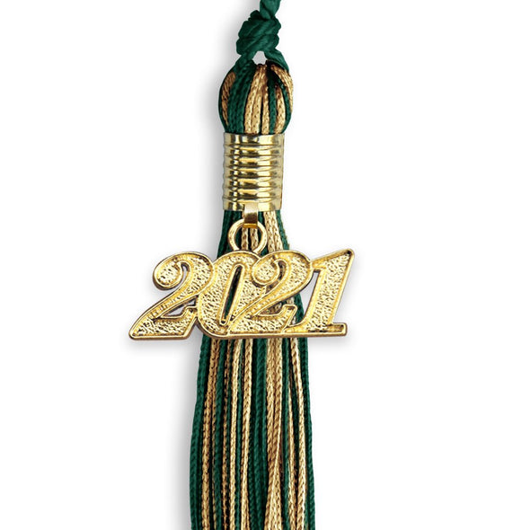 Hunter Green/Antique Gold Mixed Color Graduation Tassel With Gold Date Drop - Endea Graduation