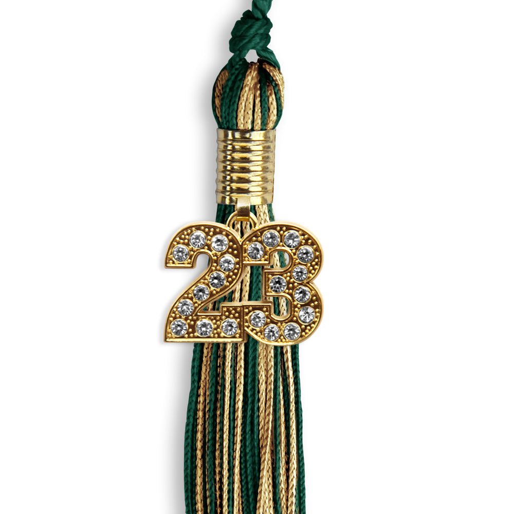 Hunter Green/Antique Gold Mixed Color Graduation Tassel With Gold Date Drop - Endea Graduation