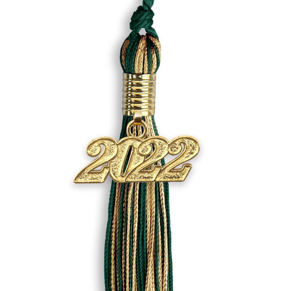 Hunter Green/Antique Gold Mixed Color Graduation Tassel With Gold Date Drop - Endea Graduation