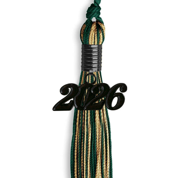 Hunter Green/AntiqueGold Mixed Color Graduation Tassel With Black Date Drop - Endea Graduation
