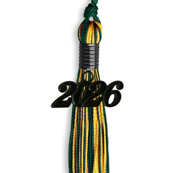 Hunter Green/Gold Mixed Color Graduation Tassel With Black Date Drop - Endea Graduation