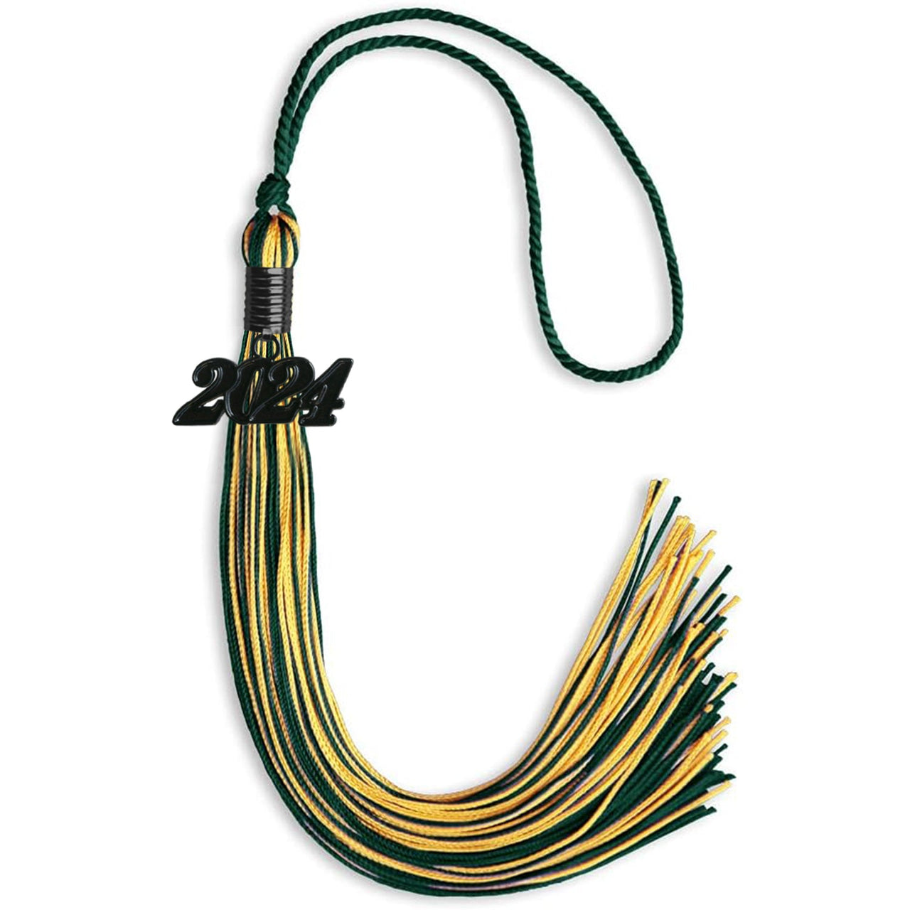 Hunter Green/Gold Mixed Color Graduation Tassel With Black Date Drop - Endea Graduation