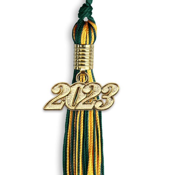 Hunter Green/Gold Mixed Color Graduation Tassel With Gold Date Drop - Endea Graduation