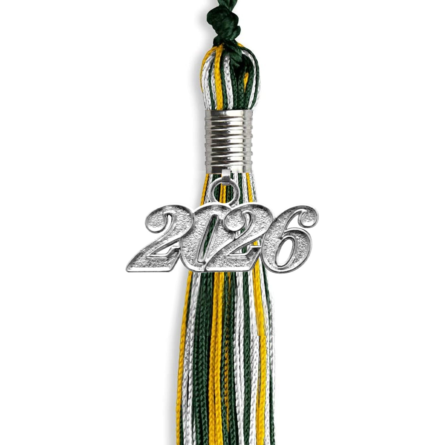 Hunter Green/Gold/White Mixed Color Graduation Tassel With Silver Date Drop - Endea Graduation