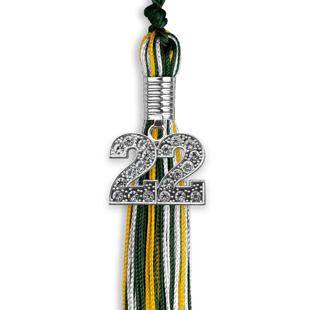 Hunter Green/Gold/White Mixed Color Graduation Tassel With Silver Date Drop - Endea Graduation