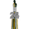 Hunter Green/Gold/White Mixed Color Graduation Tassel With Silver Date Drop - Endea Graduation