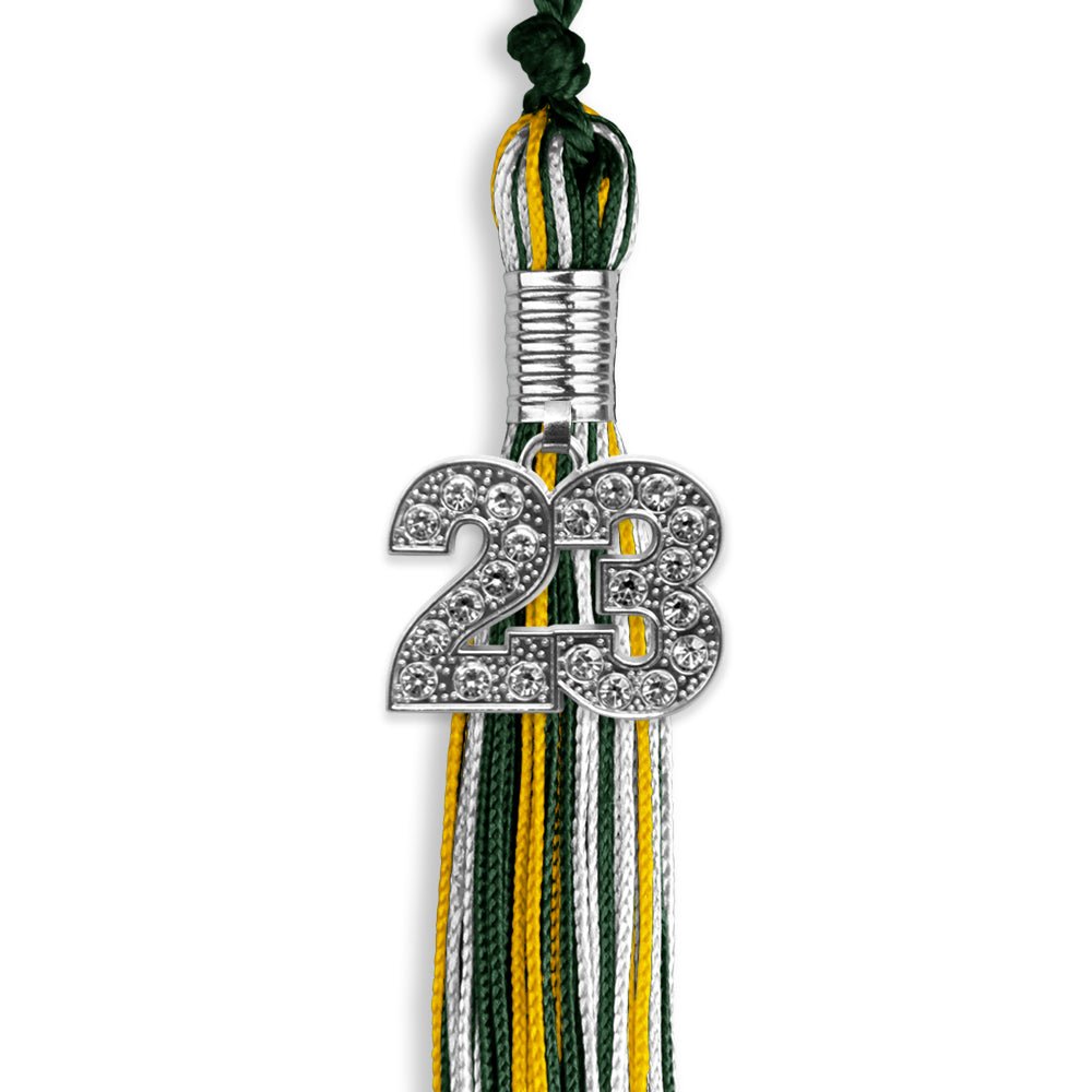 Hunter Green/Gold/White Mixed Color Graduation Tassel With Silver Date Drop - Endea Graduation