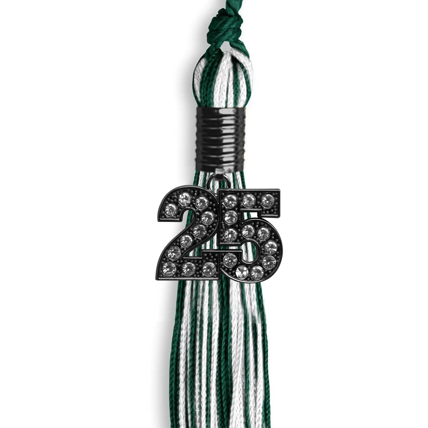 Hunter Green/White Mixed Color Graduation Tassel With Black Date Drop - Endea Graduation