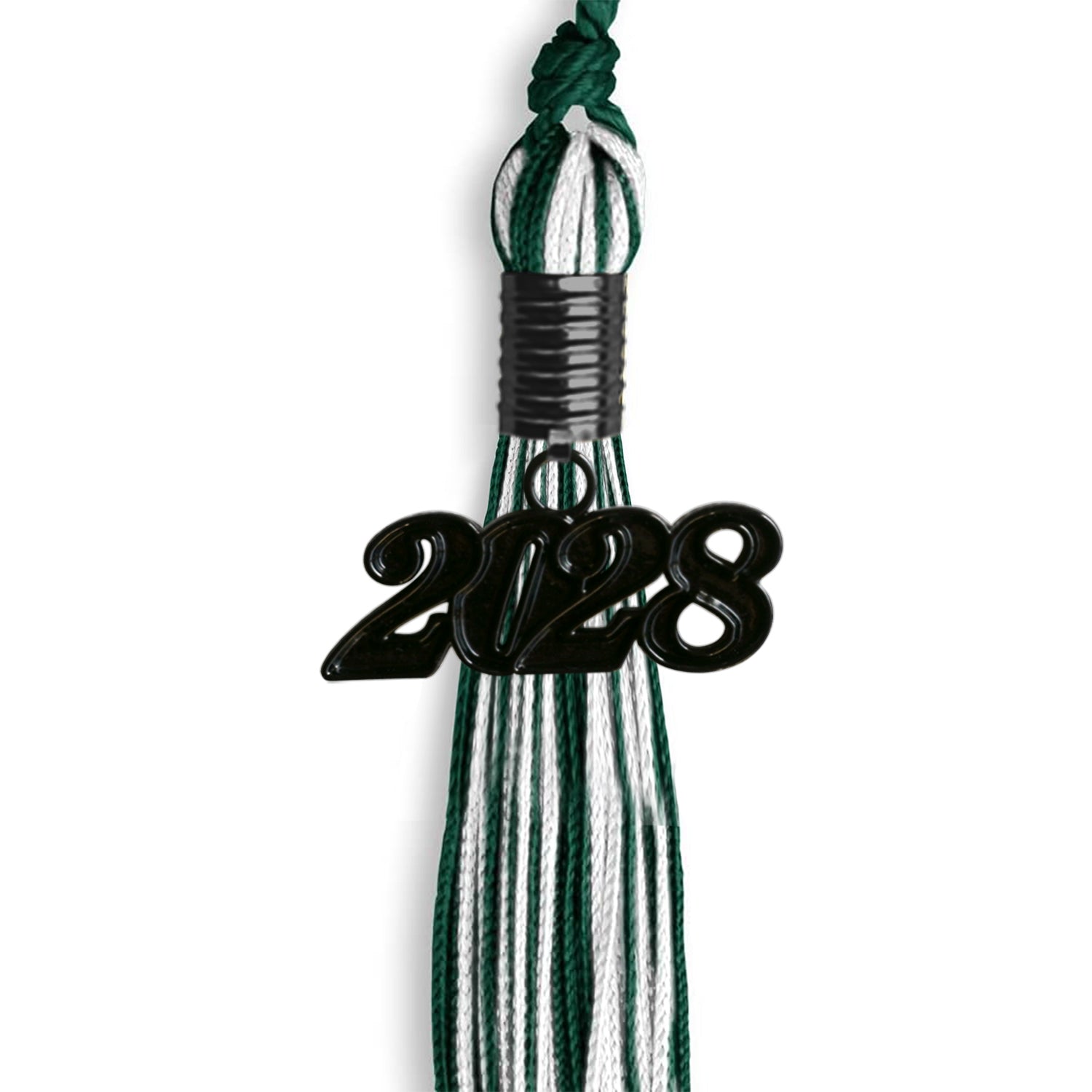 Hunter Green/White Mixed Color Graduation Tassel With Black Date Drop - Endea Graduation