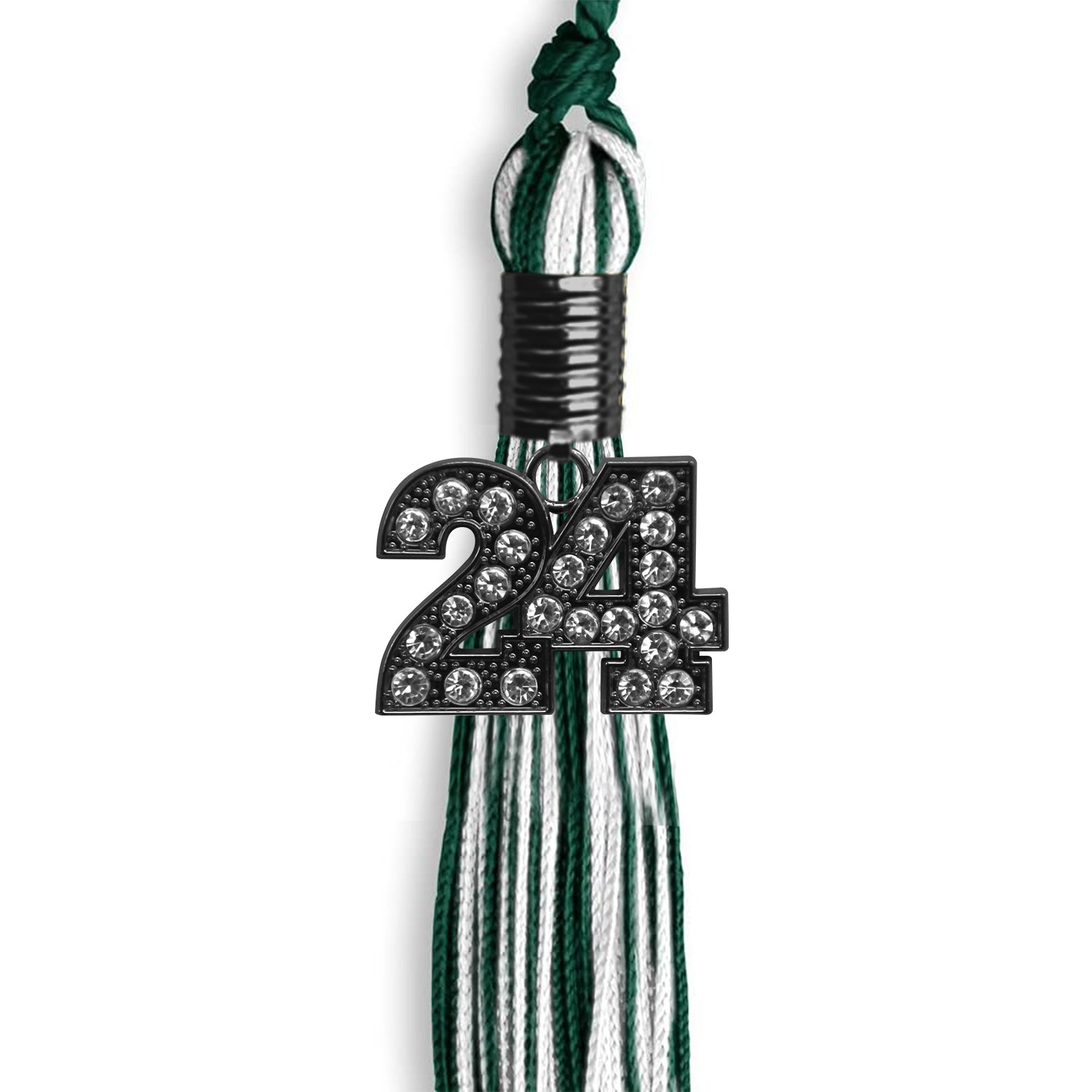 Hunter Green/White Mixed Color Graduation Tassel With Black Date Drop - Endea Graduation