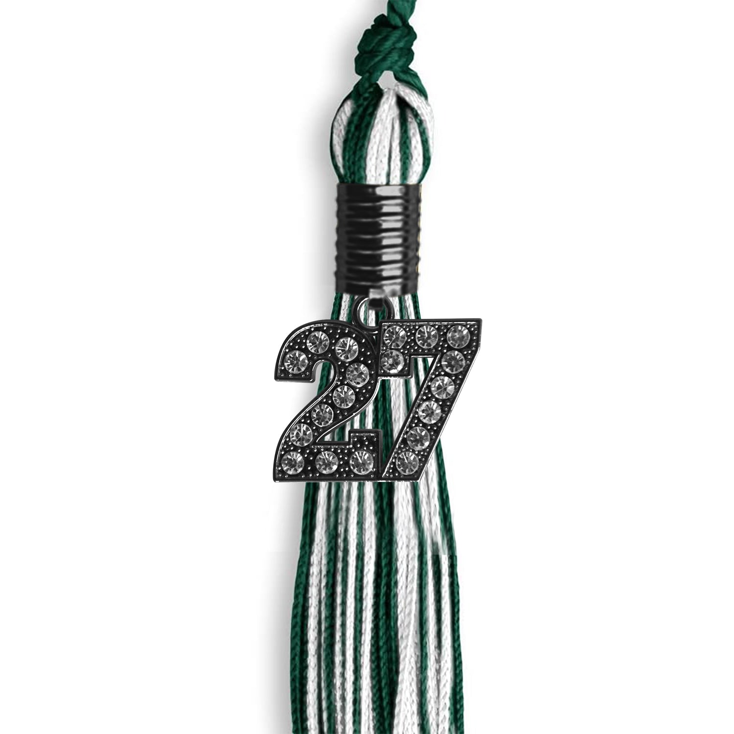 Hunter Green/White Mixed Color Graduation Tassel With Black Date Drop - Endea Graduation