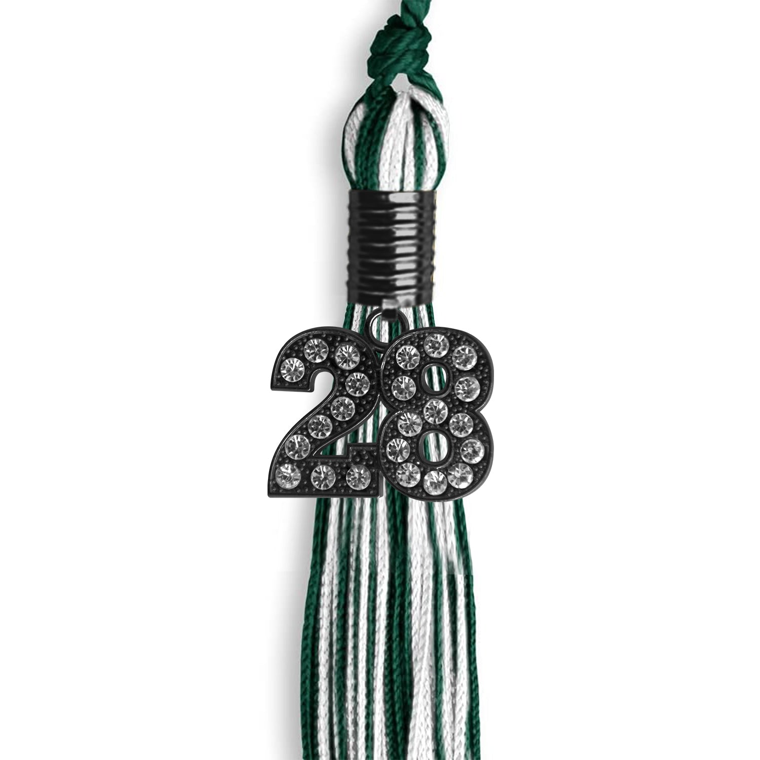 Hunter Green/White Mixed Color Graduation Tassel With Black Date Drop - Endea Graduation