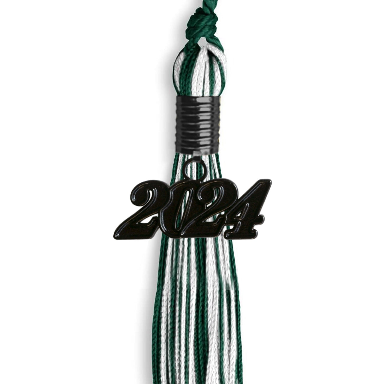 Hunter Green/White Mixed Color Graduation Tassel With Black Date Drop - Endea Graduation