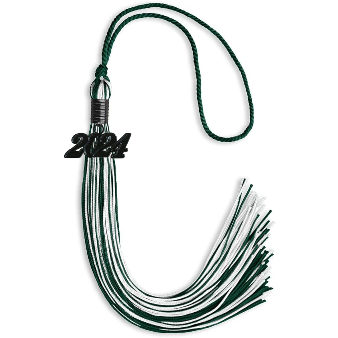 Hunter Green/White Mixed Color Graduation Tassel With Black Date Drop - Endea Graduation