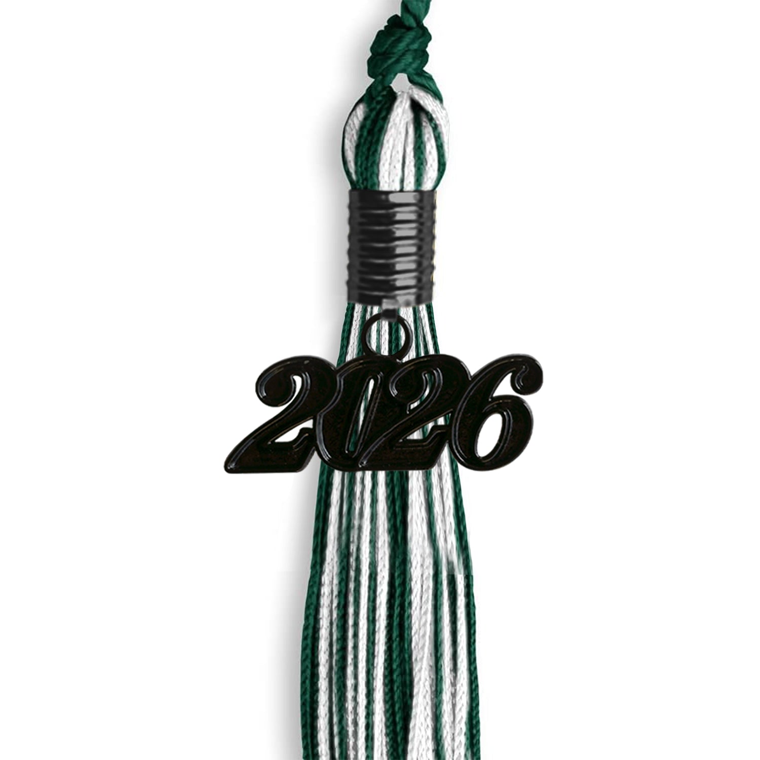 Hunter Green/White Mixed Color Graduation Tassel With Black Date Drop - Endea Graduation