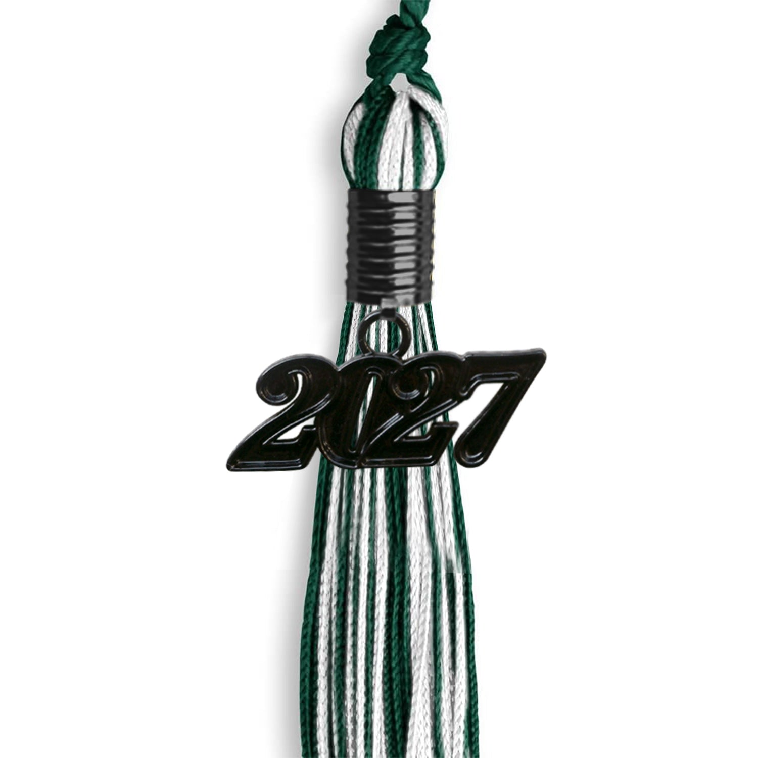 Hunter Green/White Mixed Color Graduation Tassel With Black Date Drop - Endea Graduation