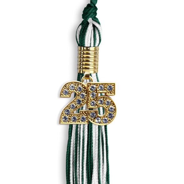 Hunter Green/White Mixed Color Graduation Tassel With Gold Date Drop - Endea Graduation