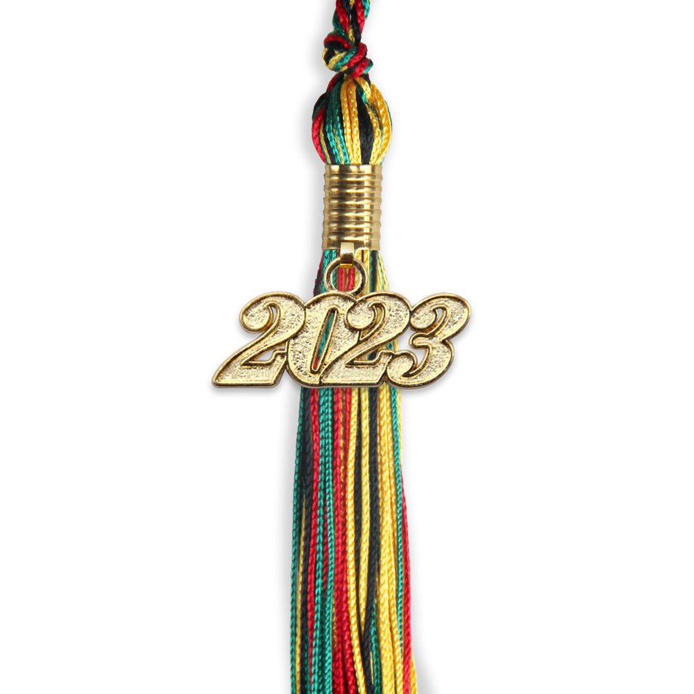 Kente Mixed Color Graduation Tassel With Gold Date Drop - Endea Graduation