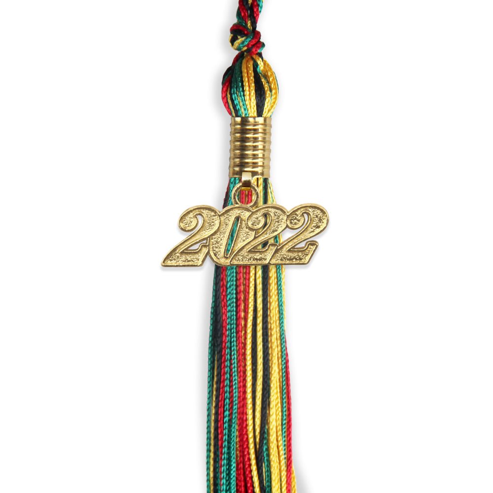 Kente Mixed Color Graduation Tassel With Gold Date Drop - Endea Graduation