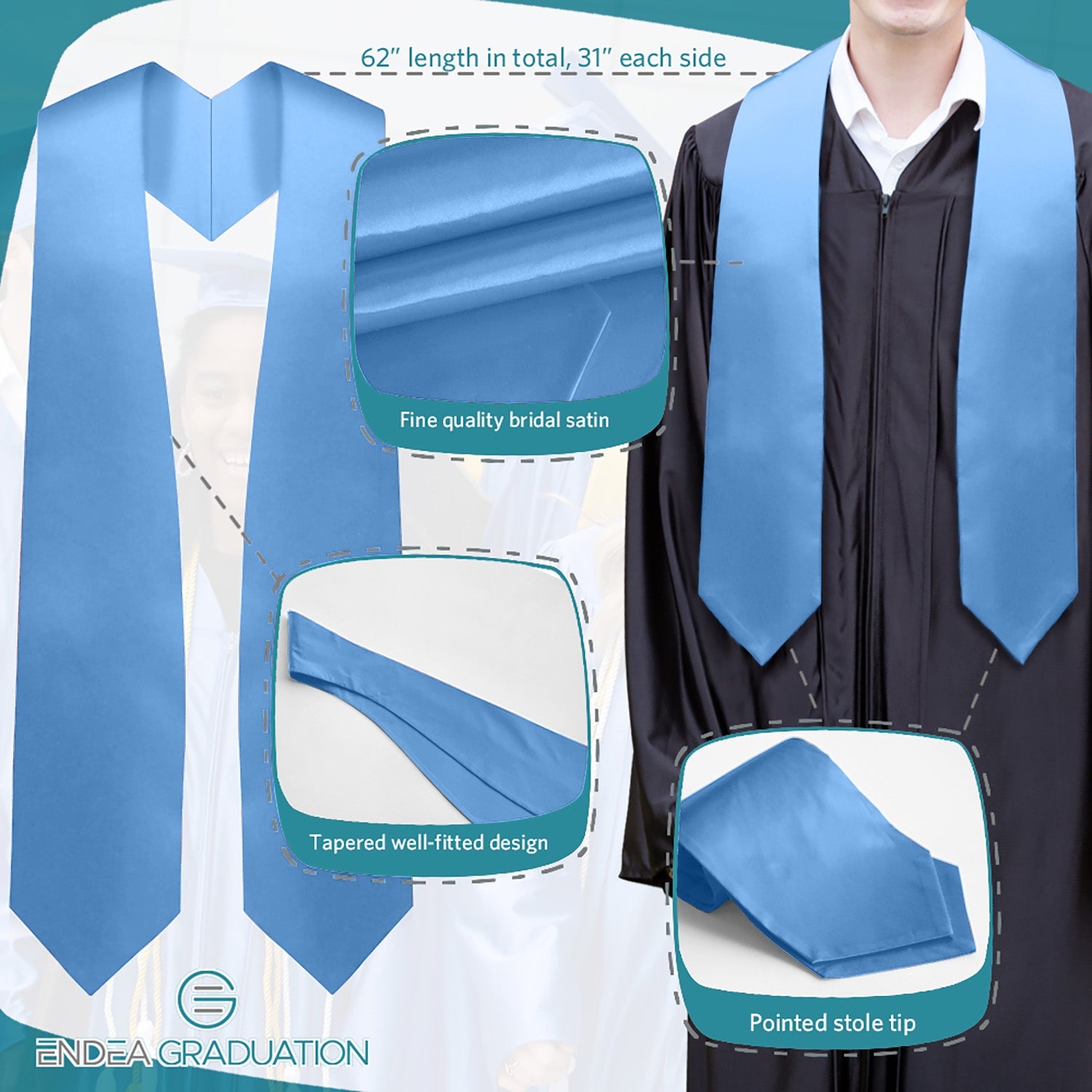 Light Blue Graduation Stole - Endea Graduation