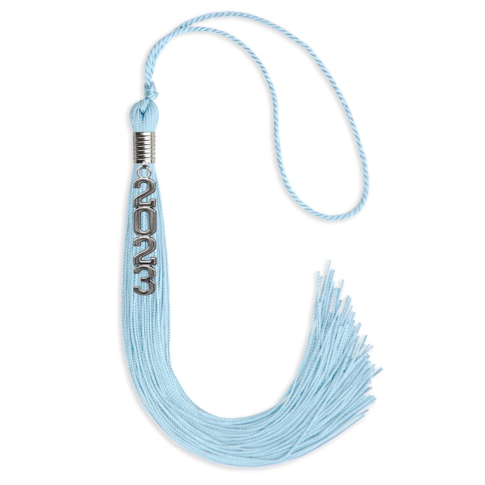 Light Blue Graduation Tassel With Silver Stacked Date Drop - Endea Graduation