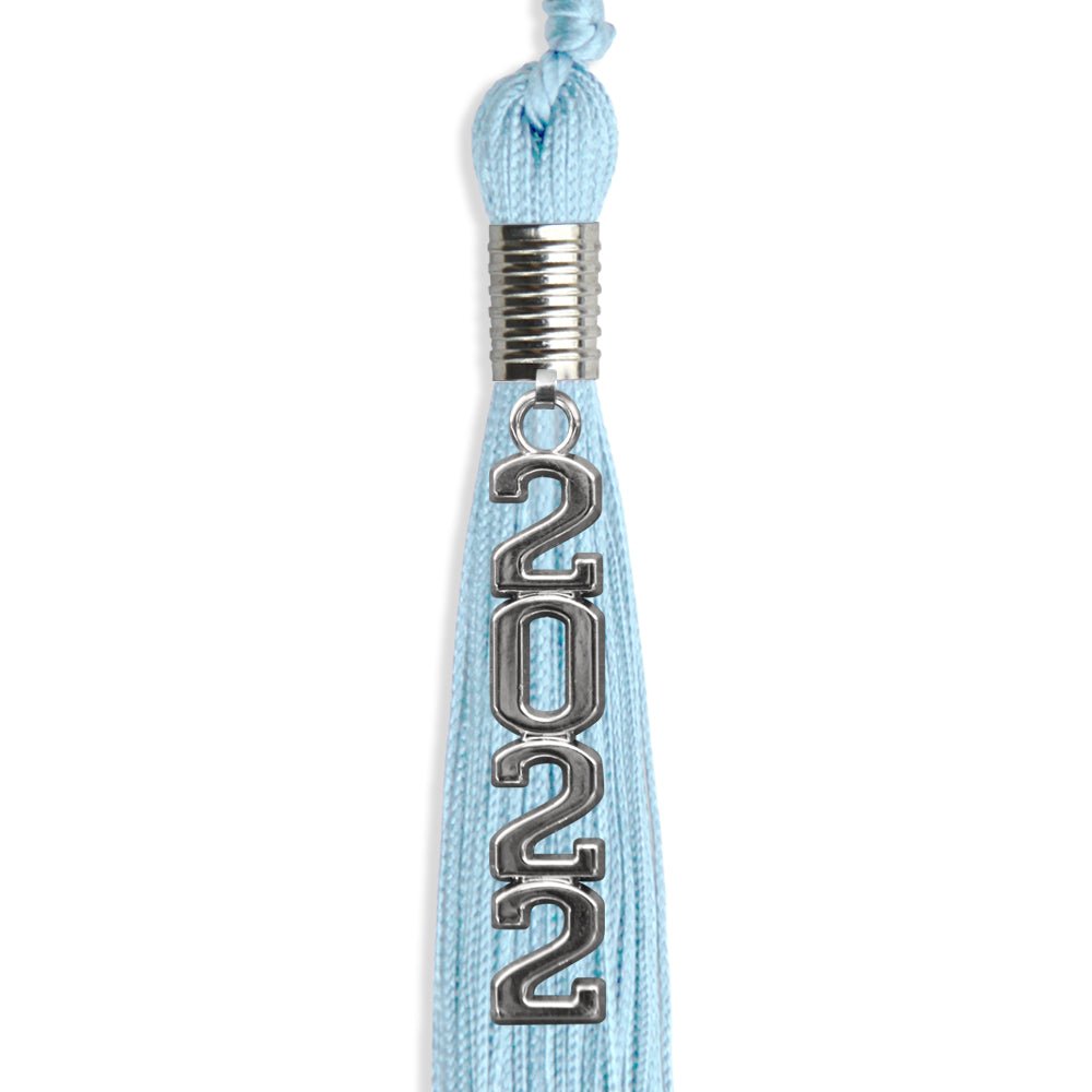 Light Blue Graduation Tassel With Silver Stacked Date Drop - Endea Graduation