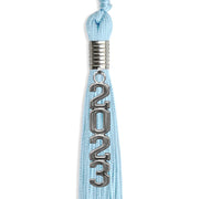 Light Blue Graduation Tassel With Silver Stacked Date Drop - Endea Graduation