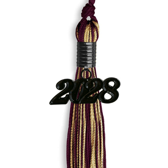Maroon/Antique Gold Mixed Color Graduation Tassel With Black Date Drop - Endea Graduation