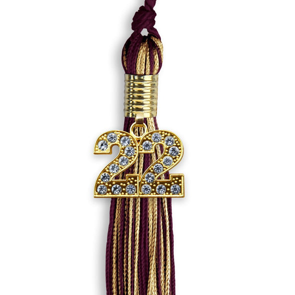 Maroon/Antique Gold Mixed Color Graduation Tassel With Gold Date Drop - Endea Graduation